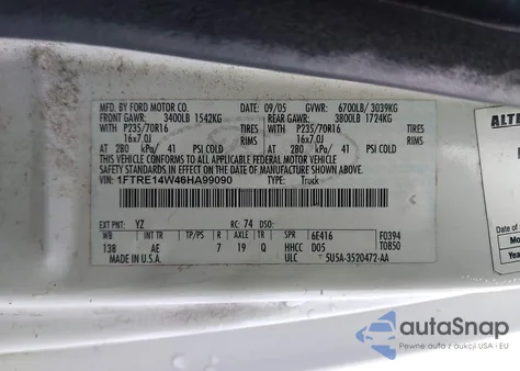 2006 Ford E-150 Commercial/Recreational из США, поврежденный, VIN 1FTRE14W46HA99090